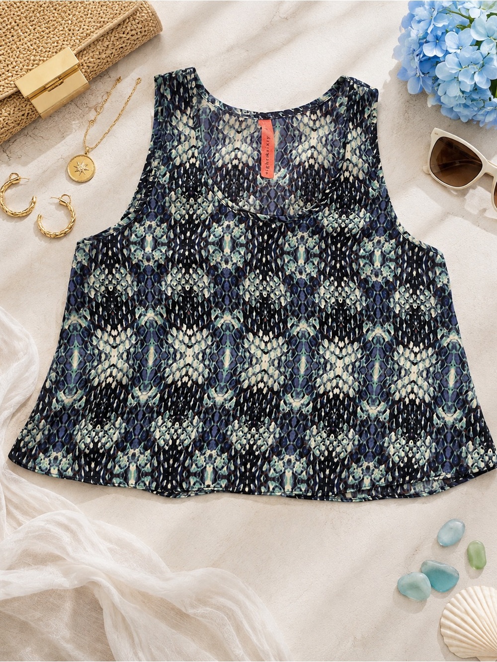 Eight Sixty Blue Snakeskin Swing Tank Top Small Made in USA